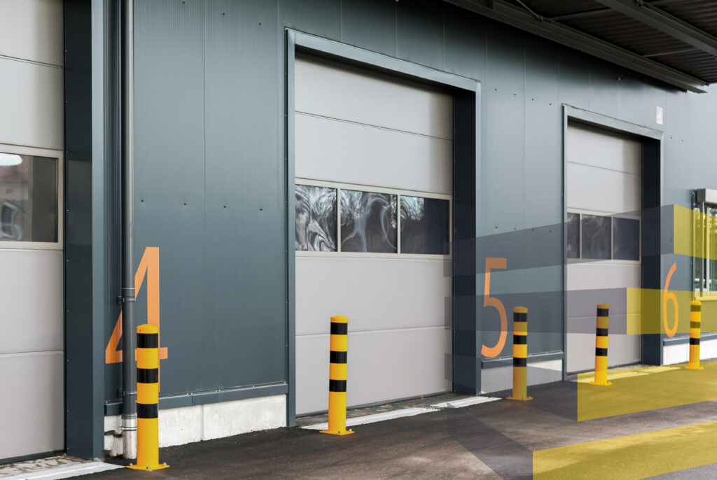 Stock image from Canva of dock doors to accompany article on how to improve the last mile