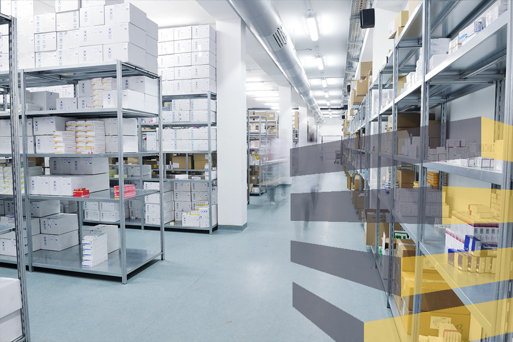 A stock image of a temperature controlled warehouse storing medicines to accompany article on types of warehouses.