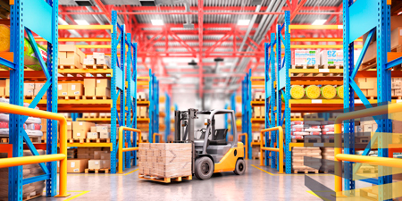 A photo of a fork lift truck surrounded by collision barriers to accompany article on security barriers for warehouses in Brazil.